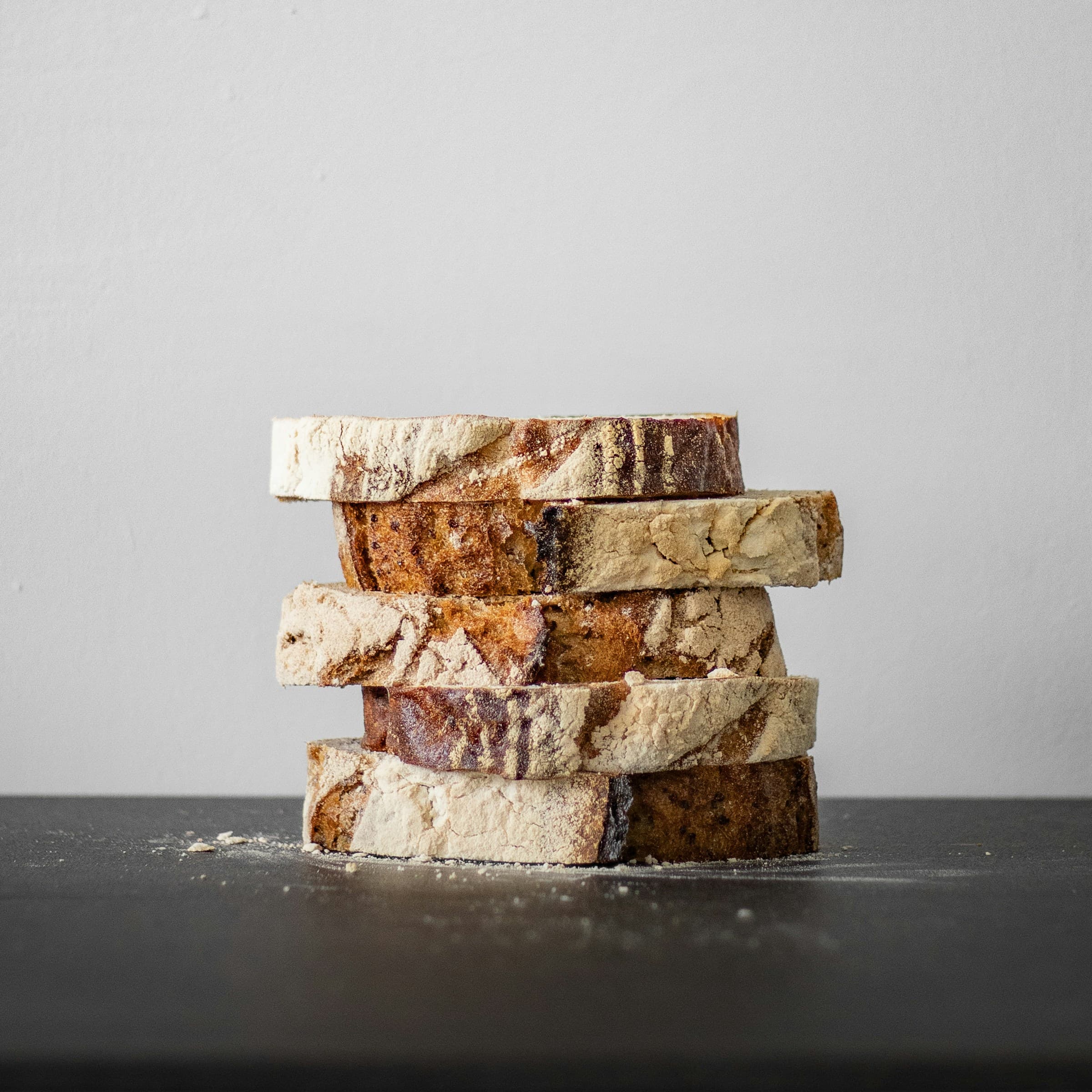 Stack of freshly sliced artisan bread